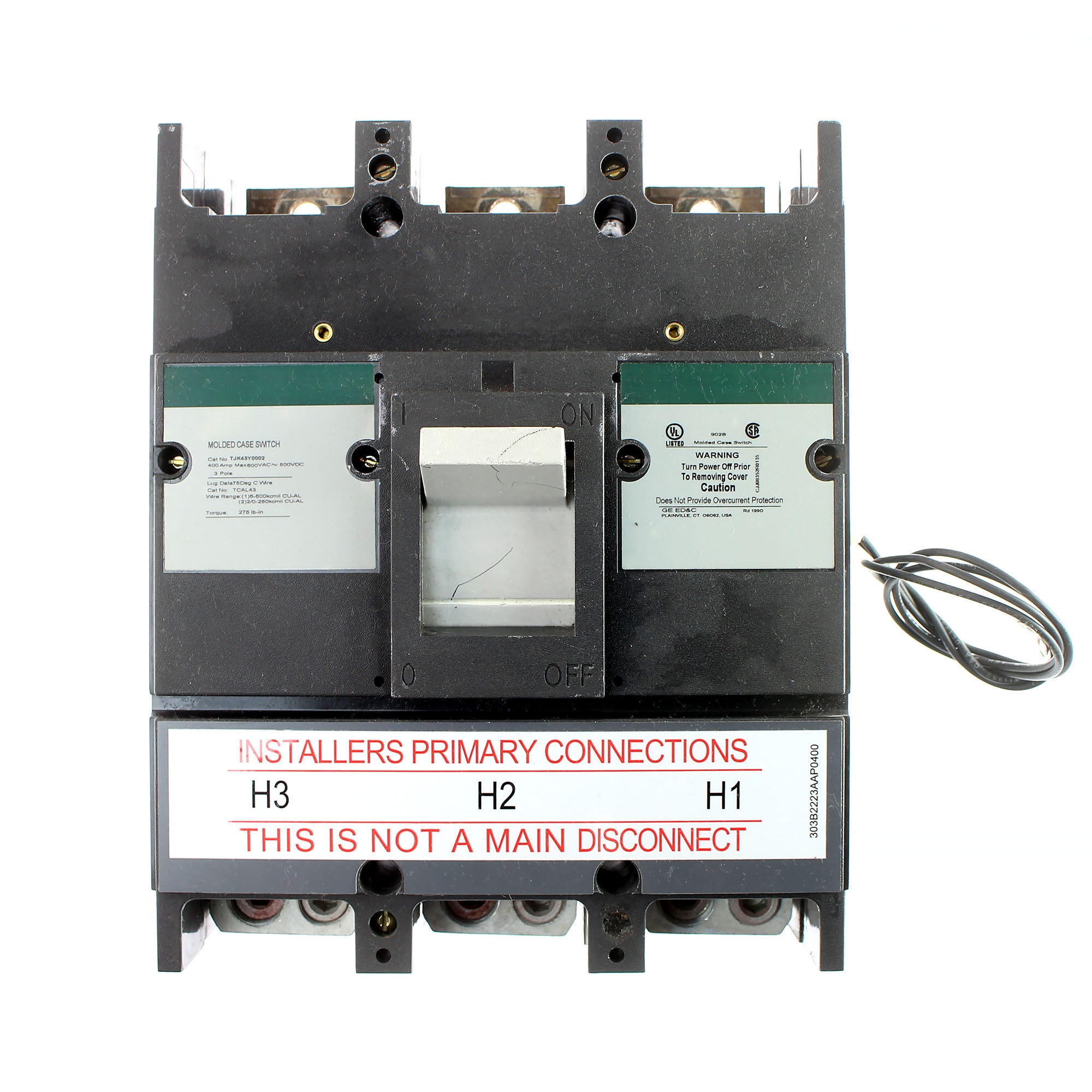 GE TJK43Y0002 MOLDED CASE SWITCH CIRCUIT BREAKER, 400-AMP, 600VAC