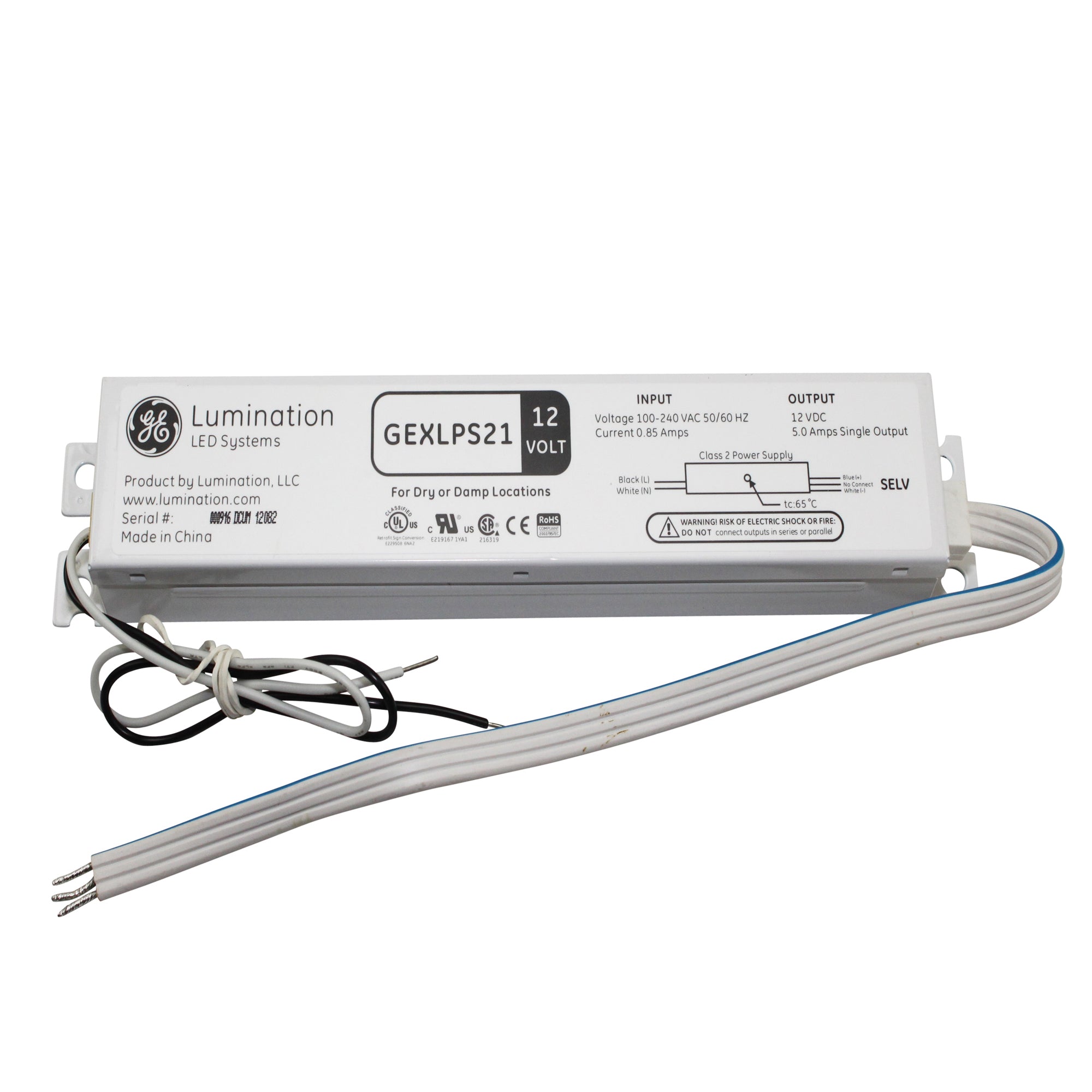 GE GEXLPS21 TETRA LED DRIVER POWER SUPPLY, 100-240VAC, 60W @ 12VDC