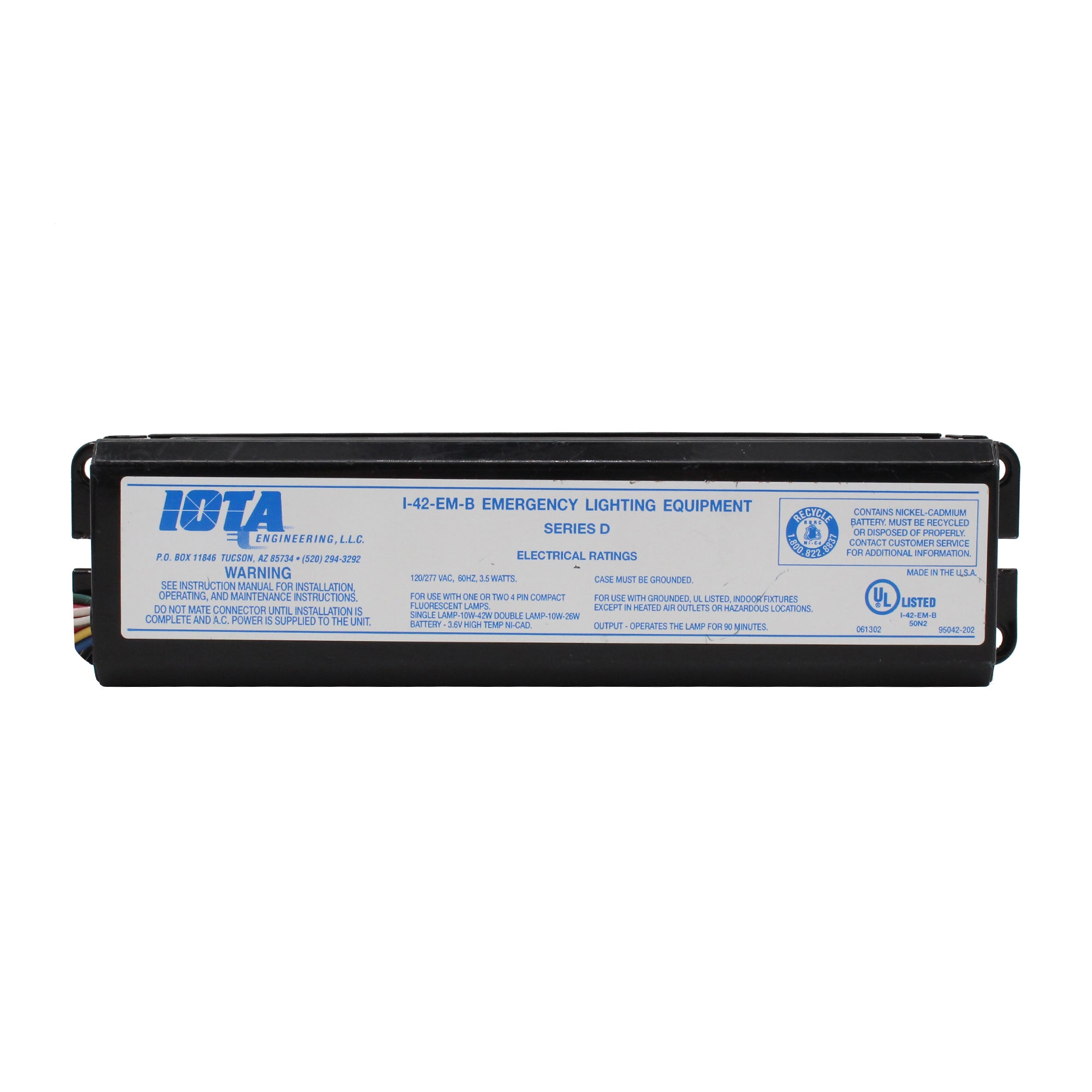 IOTA I-42-EM-B-SERIES-D FLUORESCENT EMERGENCY BALLAST, 2-LAMP, 120/277 ...